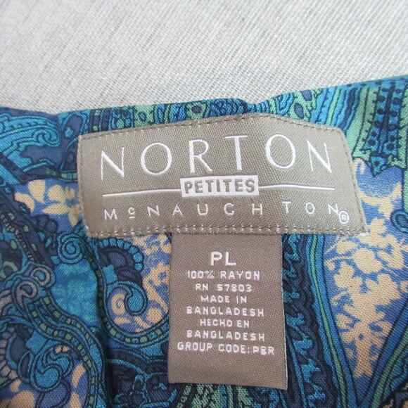 Norton McNaughton Dress Womens Size PL Blue Paisley Boho Side Slits Maxi Hipster - Picture 2 of 10